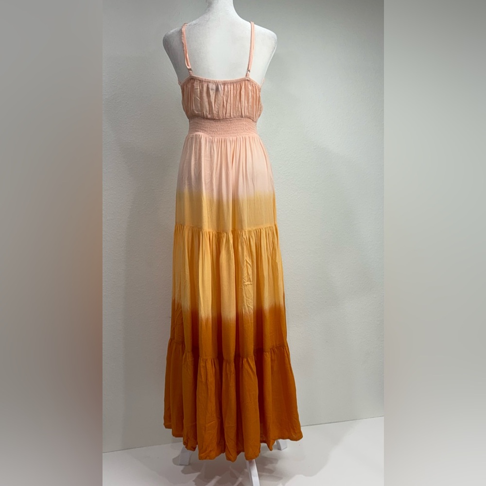 Tiare Hawaii Maxi Dress Button Front Dawn Ombre Pink Yellow Orange Tired Rayon S - Picture 4 of 13
